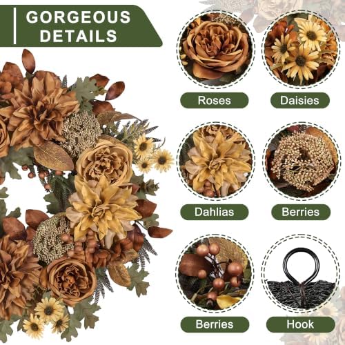 24in Fall Wreaths for Front Door Artificial Autumn Wreath