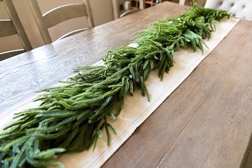 Extra Full 6 ft Real Touch Norfolk Pine Garland Realistic 6ft, Christmas Garland for Mantle, Soft and Bendable Real Touch Garland Christmas Greenery, Evergreen Christmas Garlands for Fireplace, Stairs