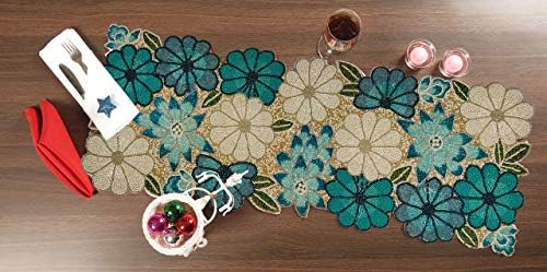 lightnpro Chrtistmas Beaded Table Runner, Christmas Table Runner, Rustic Farmhouse Hand Beaded Runner to Decorate Xmas Wedding Family Party Thanksgiving Dinner Table Décor - 13x36 Inch - Teal Combo
