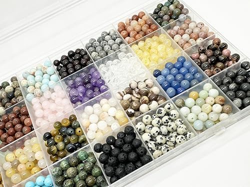 1120pcs 6mm Natural Stone Beads, Round Crystals Bead Genuine Real Stones, Gemstone Beads Kit Charms for Bracelets Jewelry Making,Box Packed(28 Colors-1,6mm)