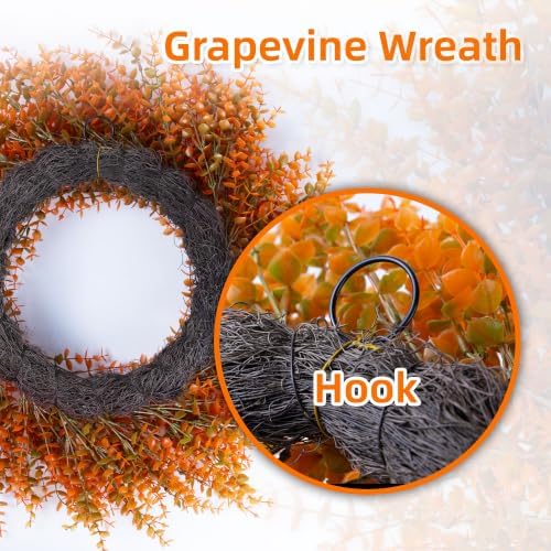 26" Autumn Fall Wreath with Orange Eucalyptus Leaf for Front Door/Outdoor