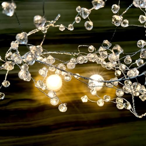 (10 Pack) 47” Clear Diamond Beaded Crystal Christmas Garland - Wire String Acrylic for Christmas Decorations, DIY Wreath Wedding Party Centerpiece Crystal Diamond Branch