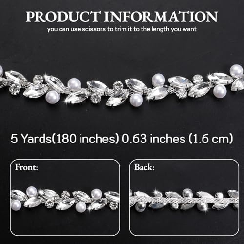 Novani Pearls Silver Rhinestones Trim Chain 5 Yards（T214,5Y）