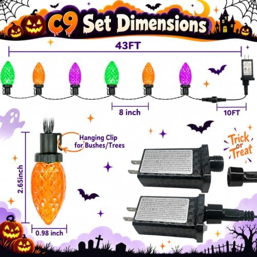 connectable 2pk c9 orange purple green halloween lights, side view