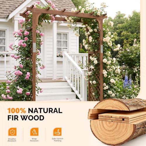 VINGLI Wood Garden Arbor, 85in Wedding Arch Garden Trellis for Plant Climbing...