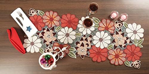 Lightnpro Beaded Table Runner - Elegant Handmade Floral Design - Decorative Table Accent for Dining, Weddings,, Everyday Use & Special Party Occasions - 13x36 Inch - Maroon Combo