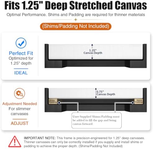 Texas Art 8x12 Canvas Floater Frame, 1.25" Deep Wood Grain Texture Floating Picture Frame for Gallery Wrapped Canvas, black Modern Wall Decor for Home & Office, Fathers Gifts