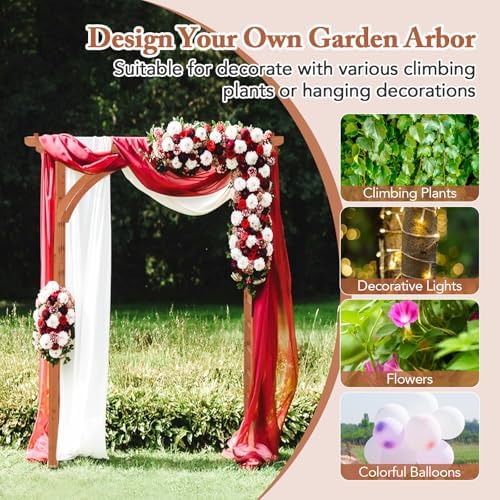 Happygrill 84" Wood Garden Arbor, Outdoor Archway Pergola with Hanging Roof
