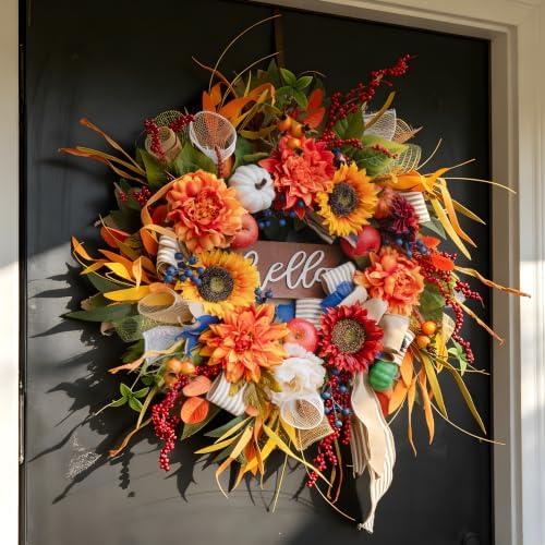 Fall Wreaths for Front Door 24 Inch Autumn Harvest Sunflower Apple Wreath