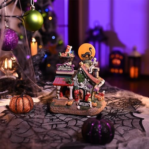 Valery Madelyn Halloween Decorations, Lighted Halloween Village Houses with Music and LED Lights, Resin Haunted House Spooky Town Scary Witch's Potion for Home and Party Table Desk Mantel, 8 Inch