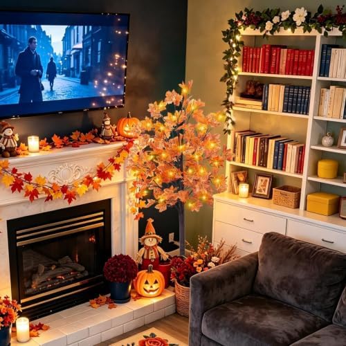3Pcs Fall Trees Maple Tree with Lights 4Ft/5Ft/6Ft - Remote Control&Timer