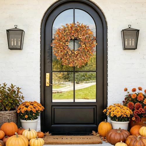 Ghrdopy 24 Inch Fall Wreath Front Door, Artificial Daisy Decor