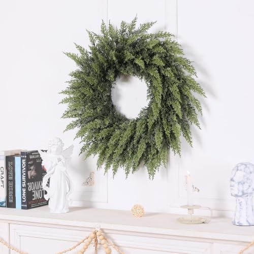 24" Lifelike Touch Artificial Cedar Wreath for Front Door Christmas Decor
