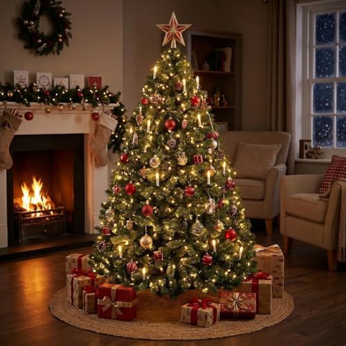 GAOMON 7.5ft Prelit Fraser Fir Wide Artificial Christmas Tree w/RGBW Light
