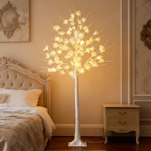 5FT White Flower Tree with Lights,Lighted Flower Tree for Holiday Decor