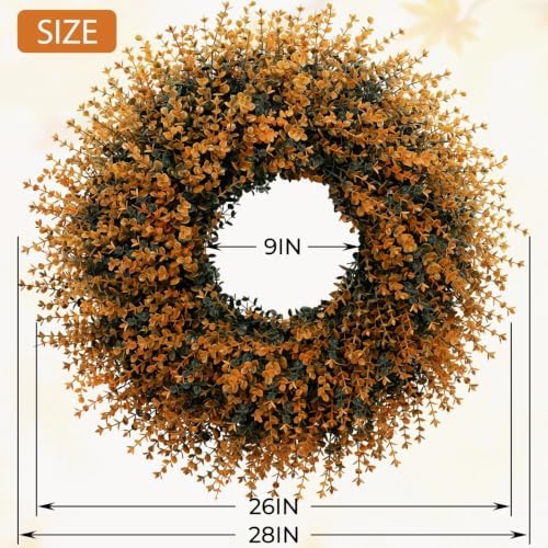 HUZIYAHAN 28" Large Fall Boxwood Wreaths for Front Door Decoration(Orange)