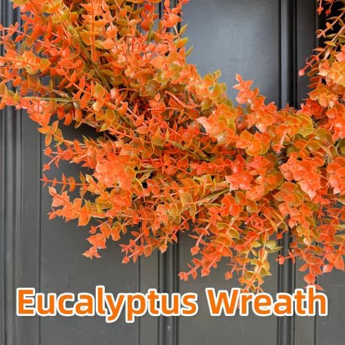 26" Autumn Fall Wreath with Orange Eucalyptus Leaf for Front Door/Outdoor