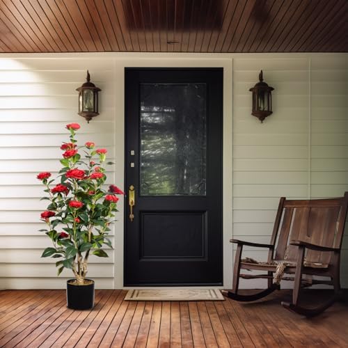 Romantic Season 2Pack Artificial Camellia Tree, 3FT, Red Faux Camellia Plant, Fake Potted Flower Tree for Modern Homes