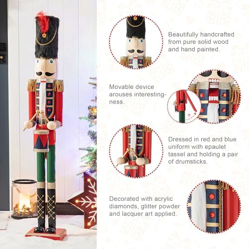 Glitzhome 42" H Christmas Nutcracker Decor Wooden Nutcracker Ornaments Drummer Soldier Nutcracker Figures Traditional Christmas Decor for Indoor and Outdoor