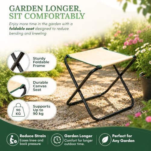 GardenHOME 7-Piece Garden Tool Set with Folding Stool & Storage Tote
