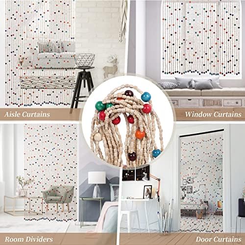 ANMINY Bamboo Wood Beaded Curtain, Handmade Colorful 38 Strands 35"x75.5"