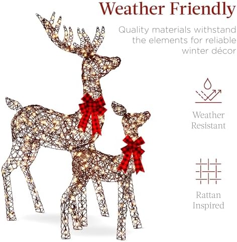 Best Choice Products 6.5ft 3-Piece Large Lighted Christmas Deer Family Set, Outdoor Yard Decoration with 385 LED Lights, Stakes, Zip Ties - Rattan