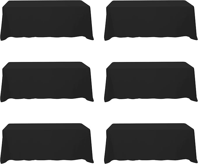 BRILLMAX 6 Pack Black Tablecloths for 8 Foot Rectangle Tables 90 x 156 Inch - 8ft Rectangular Bulk Linen Polyester Fabric Washable Cloth Cover for Wedding Reception Banquet Birthday Party