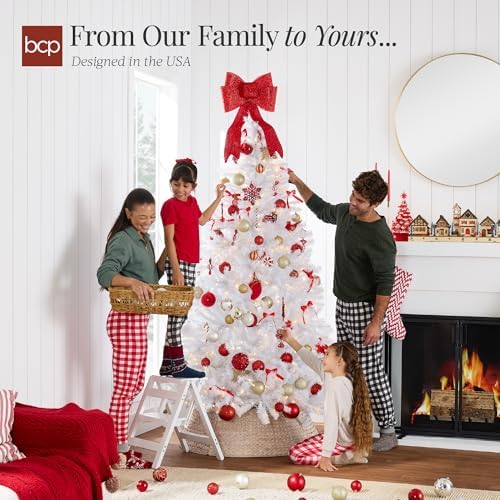 Best Choice Products 6ft White Christmas Tree Pre-Lit w/Twinkling Lights Artificial Pine Tree Premium Holiday Decoration 250 Warm White Lights, 947 Branch Tips, Metal Stand