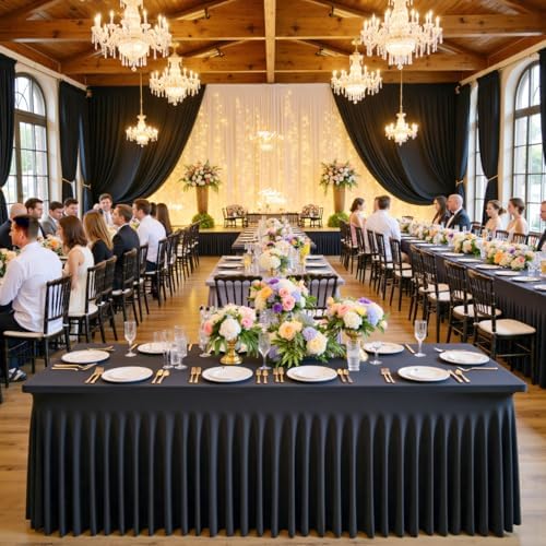 Spandex Tablecloth 6FT Rectangle Table Cover 6 Pack Black Wrinkle-Free