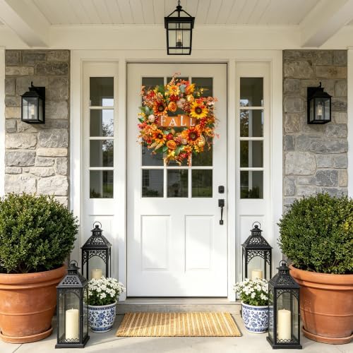 24 Inch Fall Wreaths for Front Door Autumn Wreath with Fall Sign