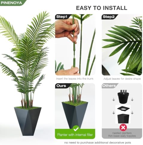 Artificial Palm Trees 6FT Tall Fake Palm Tree Indoor,Faux Tropical Areca Floor Plant with Black Planter, Fake Silk Plants in Pot for Home Office Living Room Bedroom Decor