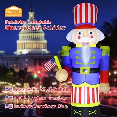 Independence Day Inflatable Nutcracker Soldier Yard Decoration Lighted 4th of July Blow Up Patriotic Garden Yard Lawn Decor 8 Feet Tall (8FT-Nutcracker)