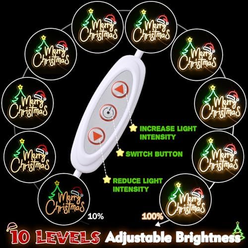 FRAMICS Merry Christmas Neon Sign-10 Adjustable Brightness LED Christmas Decorations Light Up Wall Decor with 9.8 FT USB Power Cord Wall Neon Light for Windows, Living Room, Bedroom, Party, Gifts