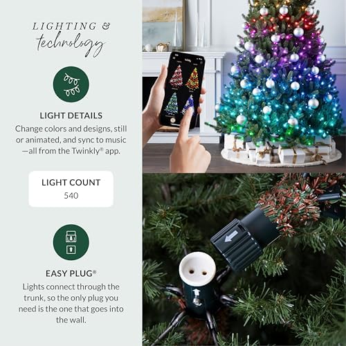 Balsam Hill 7.5 ft Pre-Lit Classic Blue Spruce - Artificial Christmas Tree with 540 Twinkly Lights, Easy Plug Technology, Premium Stand for Indoor Holiday Decorating