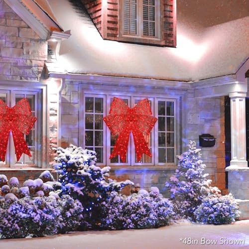 Best Choice Products 36in Pre-Lit XL Christmas Bow Decoration, Large Outdoor LED Holiday Yard Décor w/ 90 Lights, 8 Light Functions, Timer, Hook