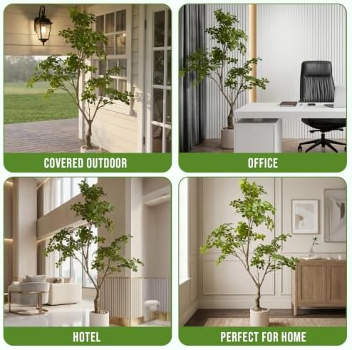 7ft Large Artificial Tree, Hand-Painted Trunk Faux Floor Plant