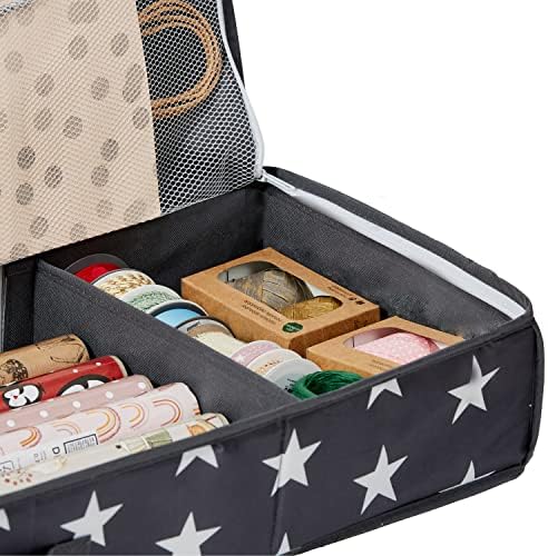 LOVE IT STORE IT Bag for Wrapping Paper Storage, High-Quality Wrapping Paper Organiser, with Compartments for Gift Ribbons, Grey with Stars, 90 x 30 x 12 cm