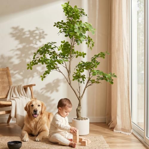 7ft Large Artificial Tree, Hand-Painted Trunk Faux Floor Plant
