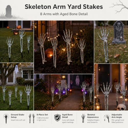 Halloween Skeleton Arms and Hands, 8-Piece Outdoor Yard Decorations Set
