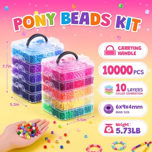 Umikk 10000Pcs Pony Beads Bulk, 60 Colors Kandi Beads for Bracelets