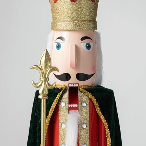 Glitzhome 42" H Large Nutcracker Christmas Decor Wooden Nutcracker Ornaments King Nutcracker Figures with Velvet Cloak Traditional Christmas Decor for Indoor and Outdoor