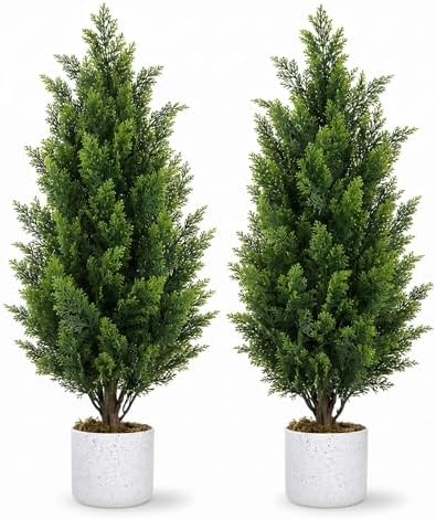GAOMON 3FT Artificial Cedar Topiary Trees Set of 2, with Planter