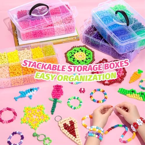Simetufy 14000Pcs Pony Beads Bulk, 40 Colors for Kandi Bracelet Making