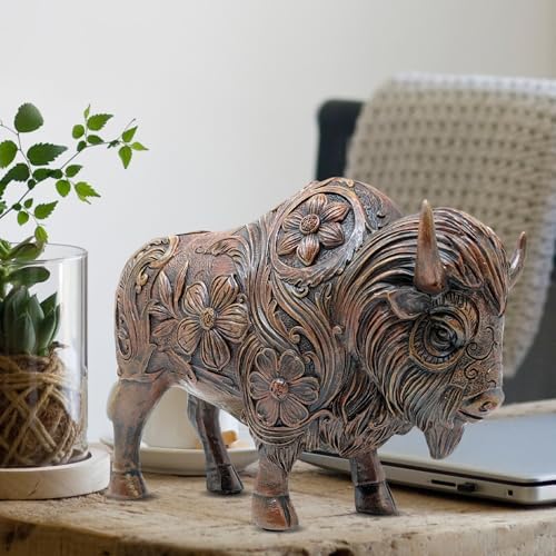 Resin Bison Figurine Tooled American Buffalo Statue Western Decor