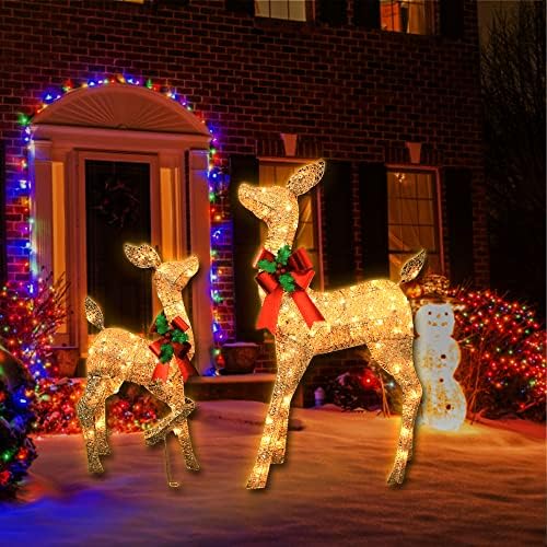 38in Christmas Deer Set Decoration 2pc Deers, Lighted up Reindeer Decor