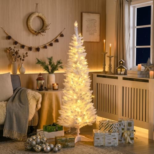 HOMCOM Noble Fir Artificial Pencil Christmas Tree Prelit 5' White
