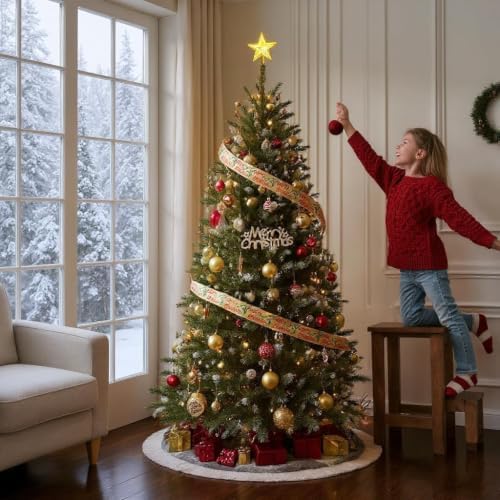 GAOMON 6ft Prelit Wide Fraser Fir Artificial Christmas Tree with RGBW Light