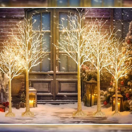 Aurelema 5 Pcs Lighted Birch Tree, 4ft 6ft 8ft, Warm White