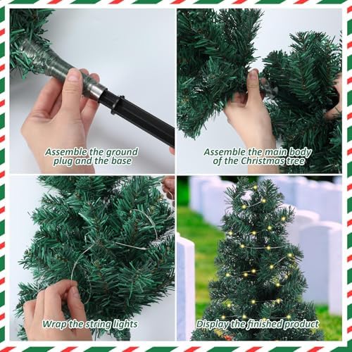 1 Pcs 30 Inch Solar Artificial Christmas Tree for Cemetery Grave with Stake and Lights Waterproof Christmas Decorations Lights Outdoor Xmas Trees for Cemetery