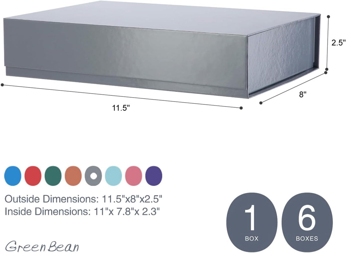 green bean 6 gift boxes 11x7.8x2.3 inches, grey, package contents